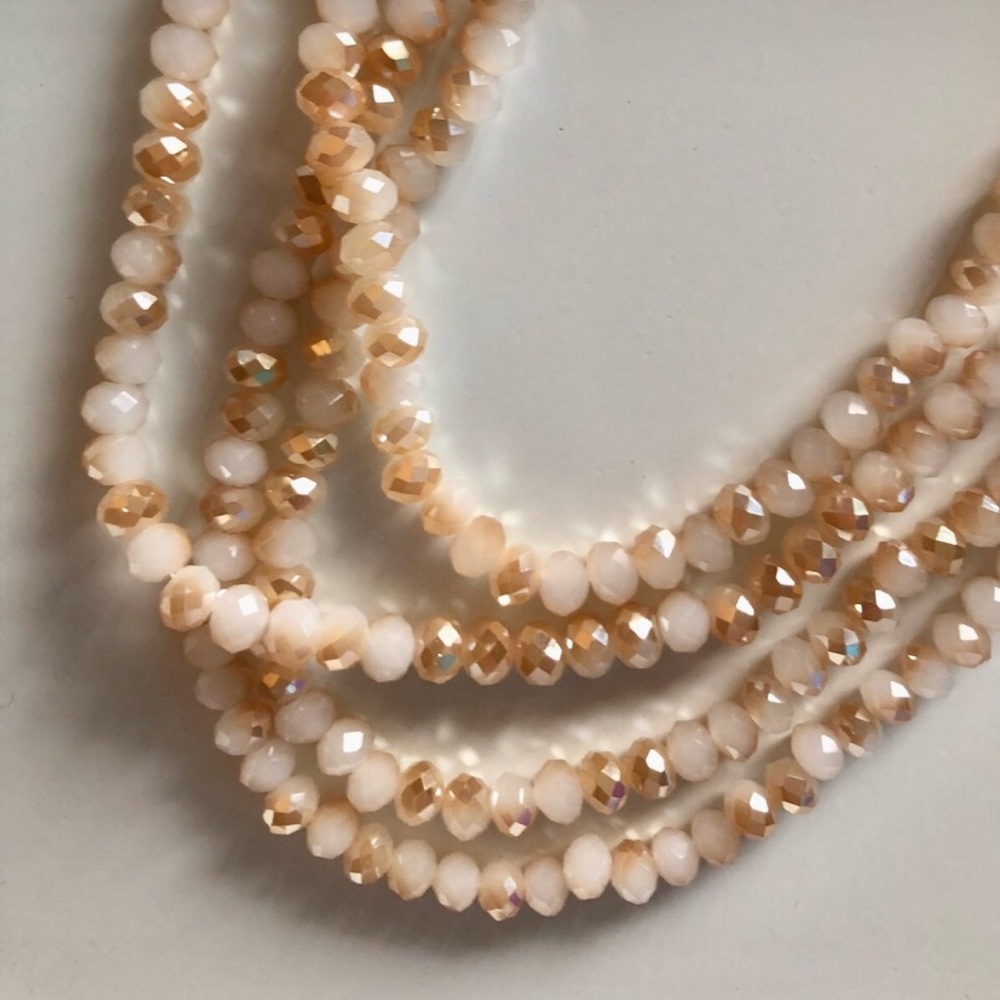 Pink & Ivory Beaded Layered Necklace, Adjustable.